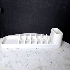 IKEA White Plastic Slim Dish Drying Rack Utensil Holder Organizr Narrow Sm Space